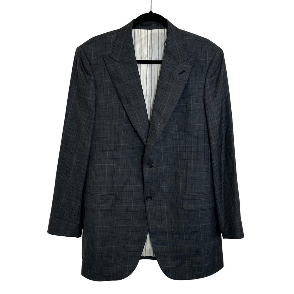 Bespoke‎ Holland & Sherry Merino Wool Blazer Jacket Size 44R Gray Plaid Classic